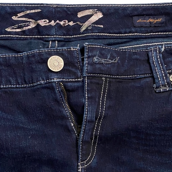 Seven7 Slim Straight Mid Rise Jeans Embellished Pockets Hemmed Short Leg 32 - Picture 4 of 15
